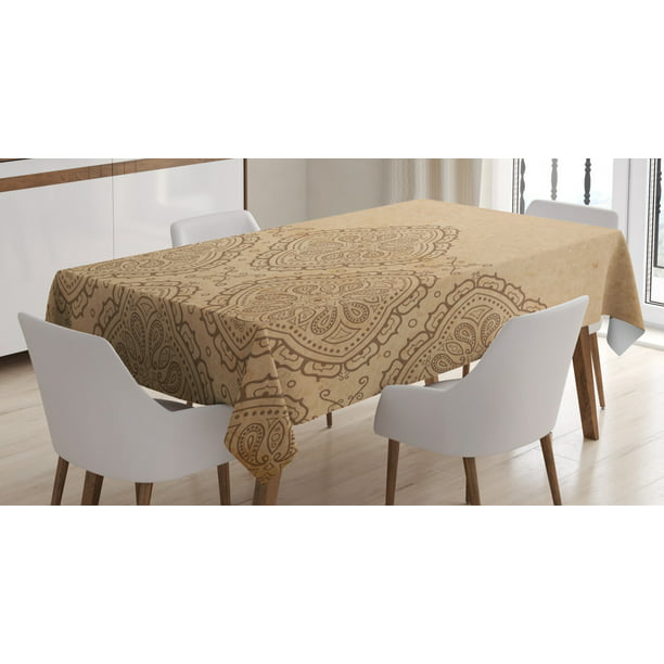 Ambesonne Brown Mandala Tablecloth 60 X 90 Tan and Cocoa Rectangular Table Cover for Dining Room Kitchen Decor Diamond Shape Continuous Pattern of Oriental Motifs on Grungy Background 